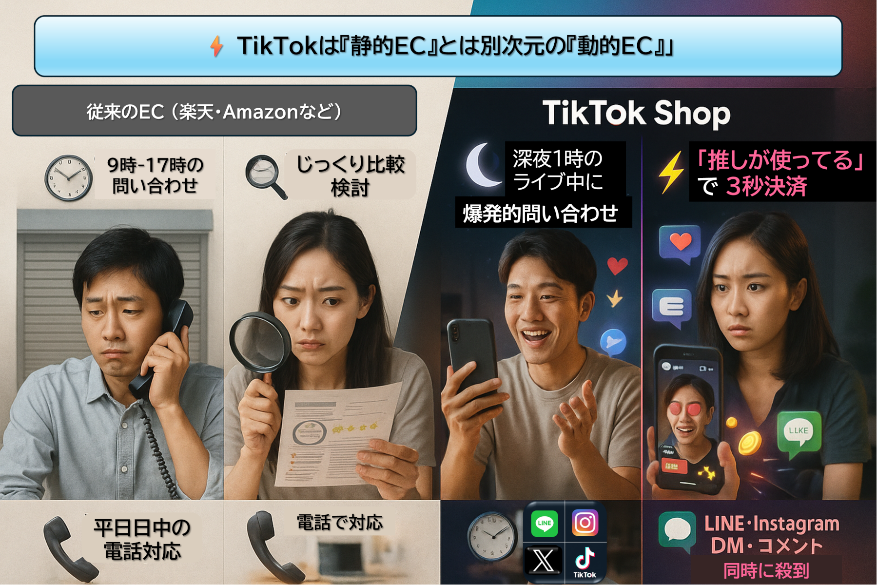 従来のECとTikTok Shopの対比